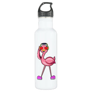 Botella De Agua Flamingo como pensionista con palo y Gorra