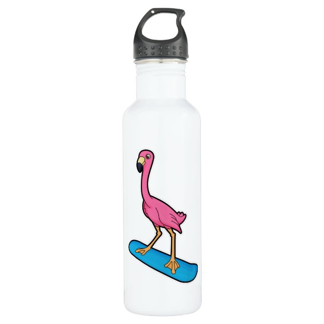 Botella De Agua Flamingo como snowboard con Snowbaord (Anverso)