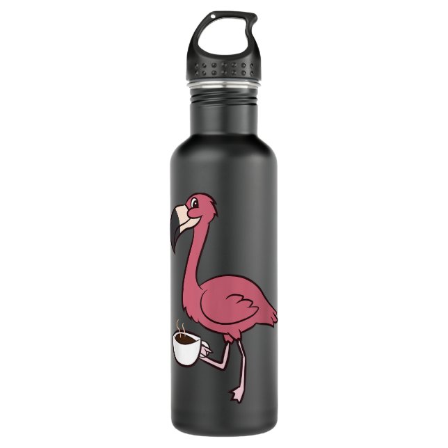 Botella De Agua Flamingo Con Café Gracioso Café Bebiendo Flamado (Anverso)