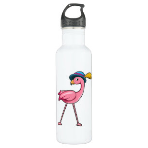 Botella De Agua Flamingo con Gorra y pluma