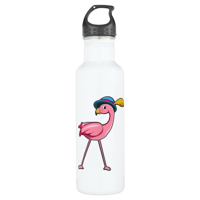 Botella De Agua Flamingo con Gorra y pluma (Anverso)