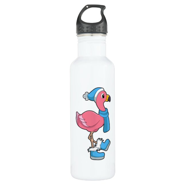 Botella De Agua Flamingo con Scarf y Gorra (Anverso)