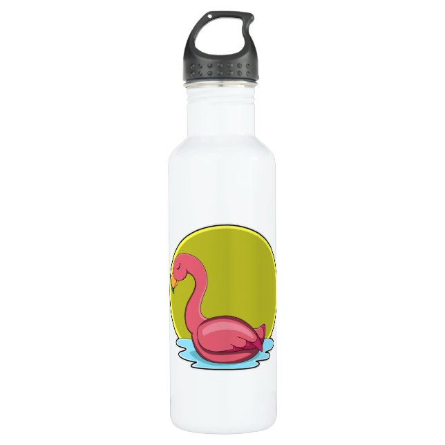 Botella De Agua Flamingo en agua con sol (Anverso)