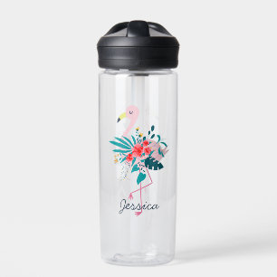 Botella De Agua Flamingo floral tropical cutáneo personalizado