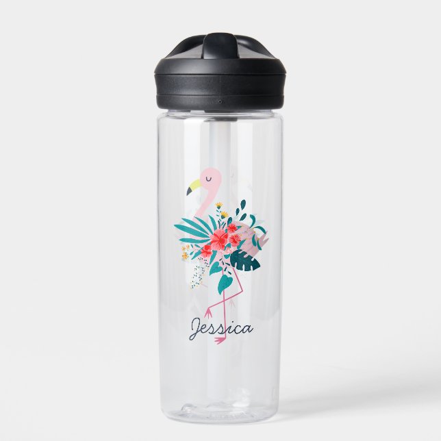Botella De Agua Flamingo floral tropical cutáneo personalizado (Delante)