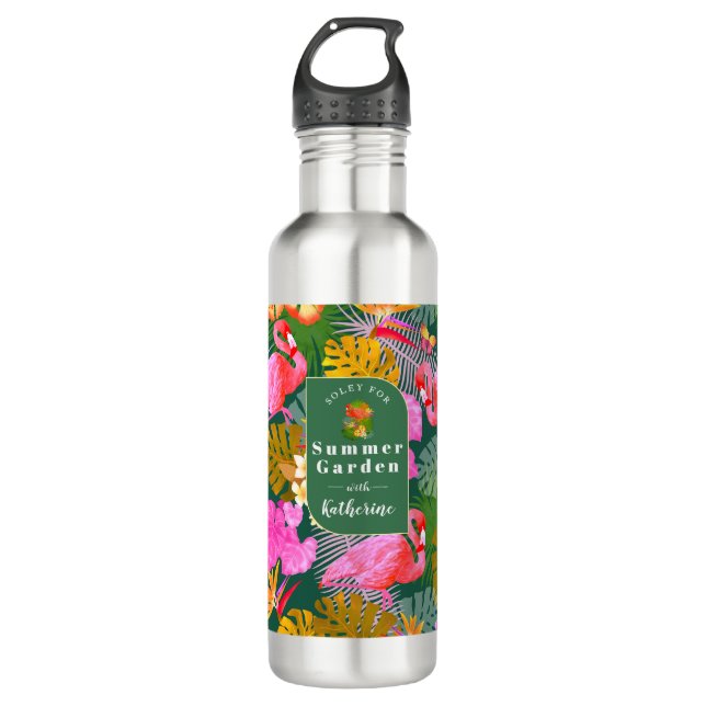 Botella De Agua Flamingo Garden Dark Green (Anverso)