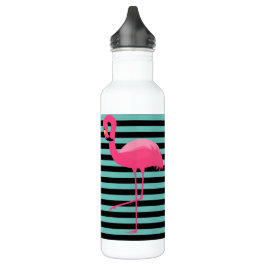 Botella de agua Flamingo Rosa Black & Aqua Stripe