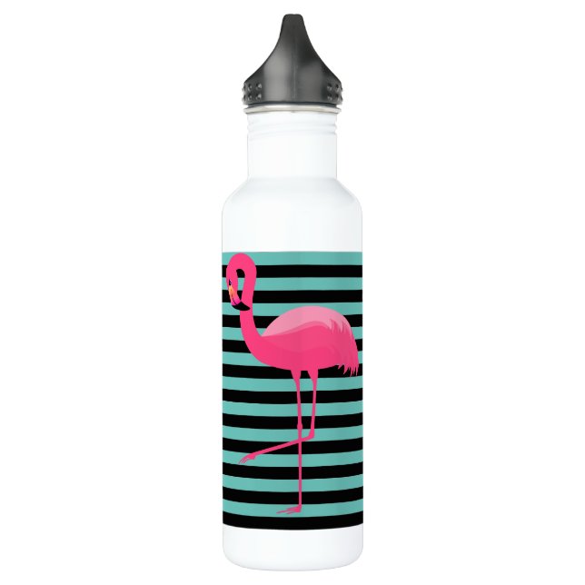 Botella de agua Flamingo Rosa Black & Aqua Stripe (Izquierda)