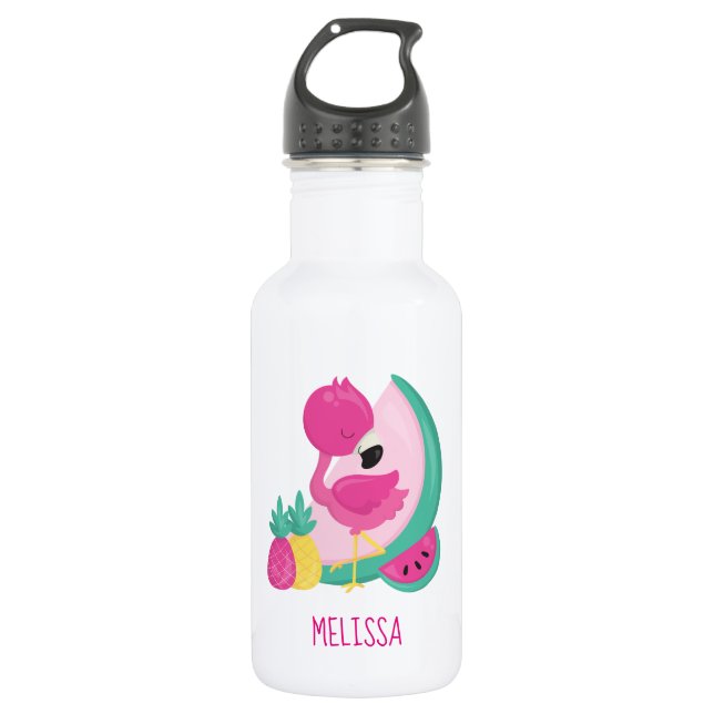 Botella De Agua Flamingo rosa con sandía y piña (Anverso)