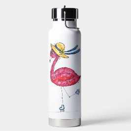 Botella De Agua Flamingo rosa dulce y caprichoso en los patines