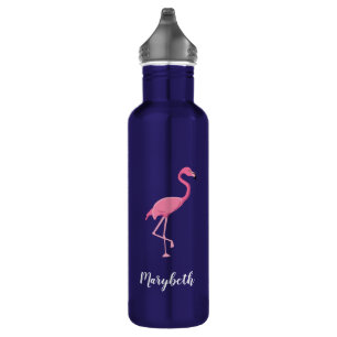 Botella De Agua "Flamingo tropical" azul mate personalizado