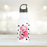 Botella De Agua Flamingo y puntos de color rosa exótico moderno<br><div class="desc">Flamingo y puntos de color rosa exótico moderno</div>