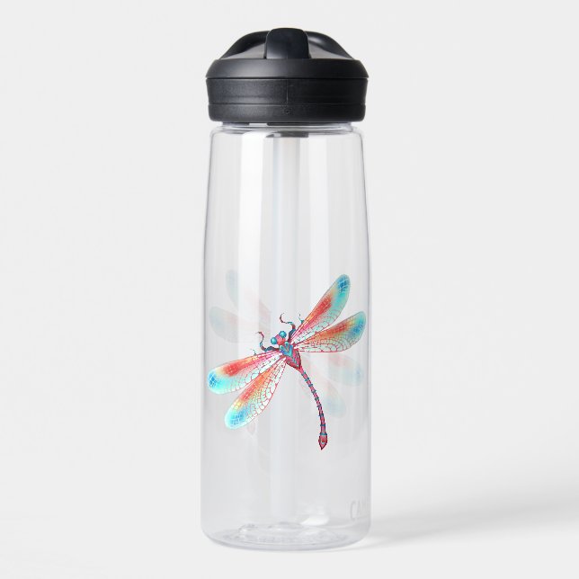 Botella De Agua Fléon roja sobre fondo acuarela (Delante)