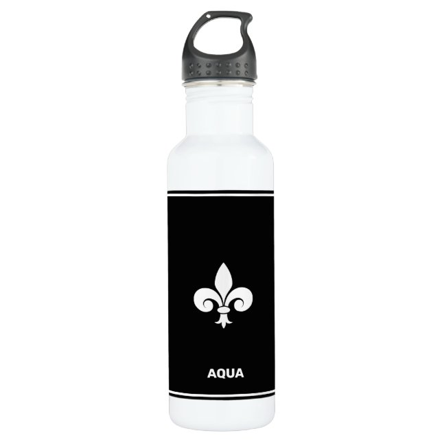 Botella De Agua Fleur-de-Lis en blanco y negro (Anverso)