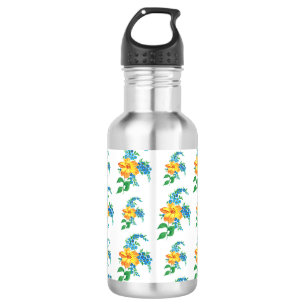 Botella De Agua Flor amarilla y azul