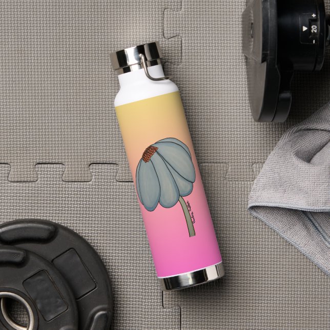 Botella De Agua Flor azul con fondo rosa (Gimnasio (girado))
