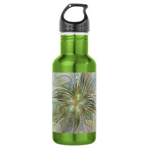 Botella De Agua Flor De Arte Fractal Moderno Con Oro