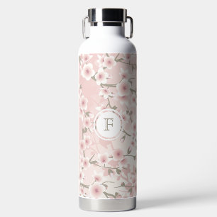 Botella De Agua Flor de cerezo Albaricoque Monograma floral vin