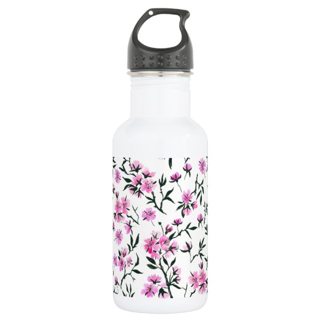 Botella De Agua Flor de cerezo blanco en blanco (Anverso)