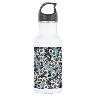 Botella De Agua Flor de cerezo en blanco y azul