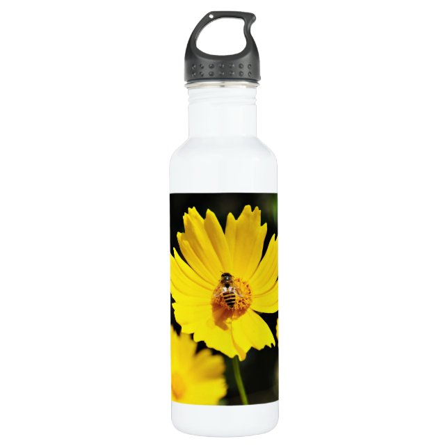 Botella De Agua Flor de cosmos amarilla y abeja (Anverso)