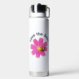 Botella De Agua Flor de Cosmos rosa Vivid Save the Bees