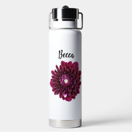 Botella De Agua Flor de Dahlia púrpura profunda personalizada