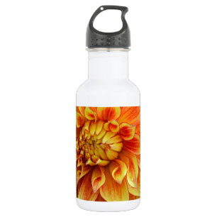 Botella De Agua flor de dalia naranja y amarilla