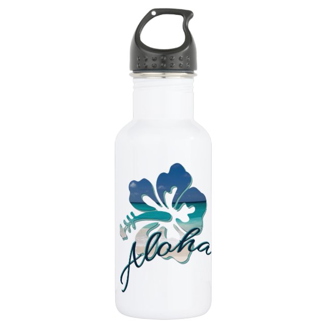 Botella De Agua Flor de Hibiscus Aloha Hawaii (Anverso)