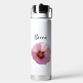 Botella De Agua Flor de hollyhock rosa brillante personalizada