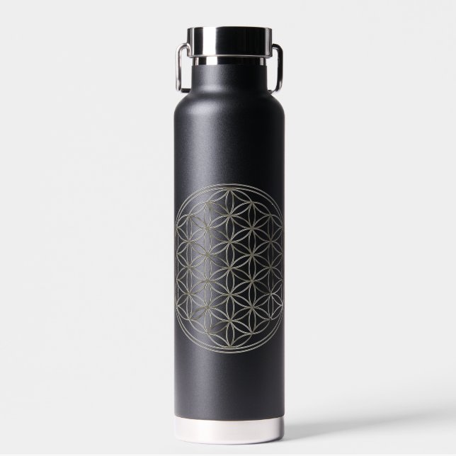 Botella De Agua FLOR DE LA VIDA - Geometría Sagrada Estilo Plata (Delantero)