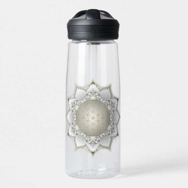 Botella De Agua Flor de la Vida - Mandala de Flores 1 (Delante)