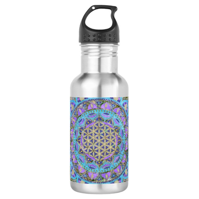 Botella De Agua Flor de la Vida - Mandala Estilo India 2 (Anverso)