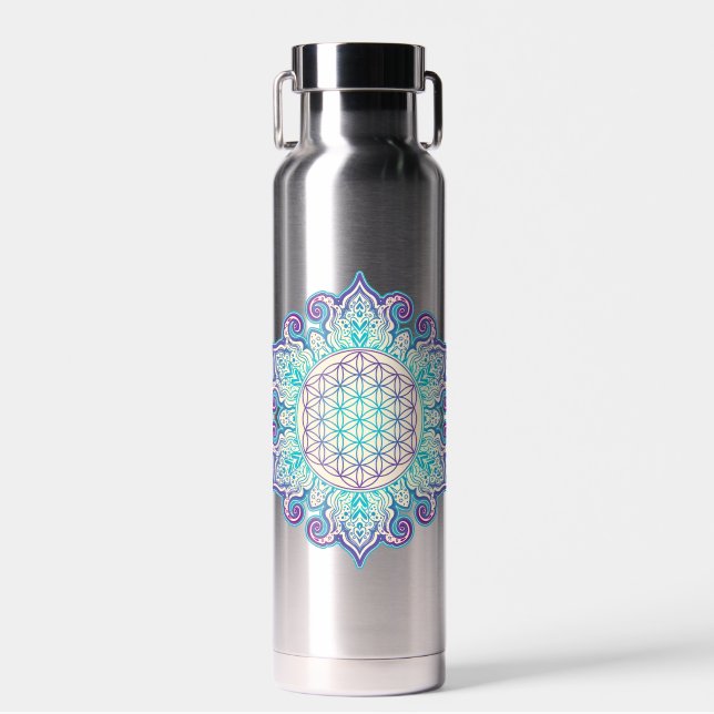 Botella De Agua Flor de la Vida - Mandala Indio 2 (Delantero)