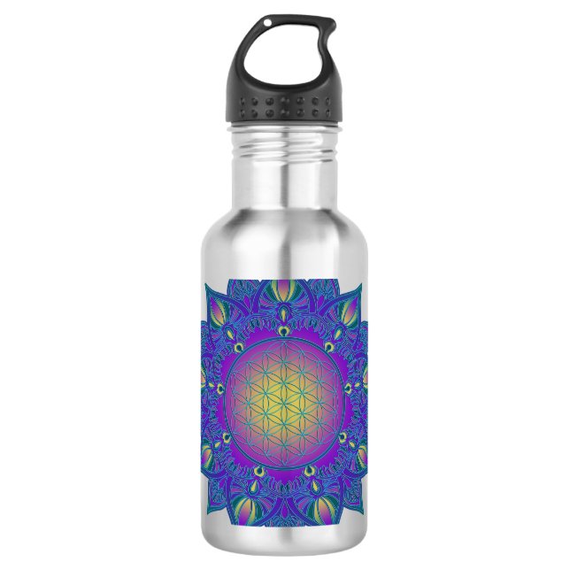 Botella De Agua Flor de la Vida - Mandala Indio 3 (Anverso)