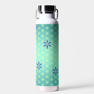 Botella De Agua FLOR DE LA VIDA - patrón amarillo cyan