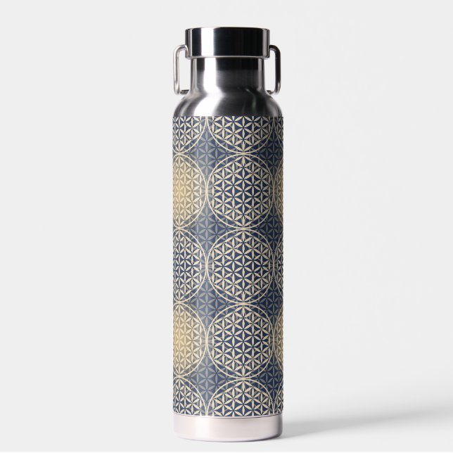 Botella De Agua FLOR DE LA VIDA - patrón de arena azul (Delantero)