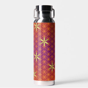 Botella De Agua FLOR DE LA VIDA - patrón dorado rojo