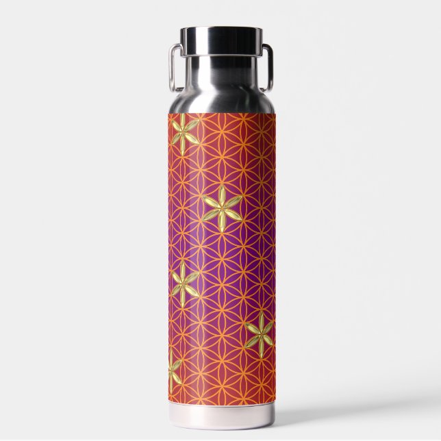 Botella De Agua FLOR DE LA VIDA - patrón dorado rojo (Delantero)