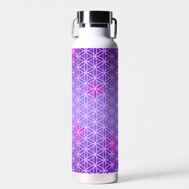 Botella De Agua FLOR DE LA VIDA - patrón rosa magenta (Delantero)