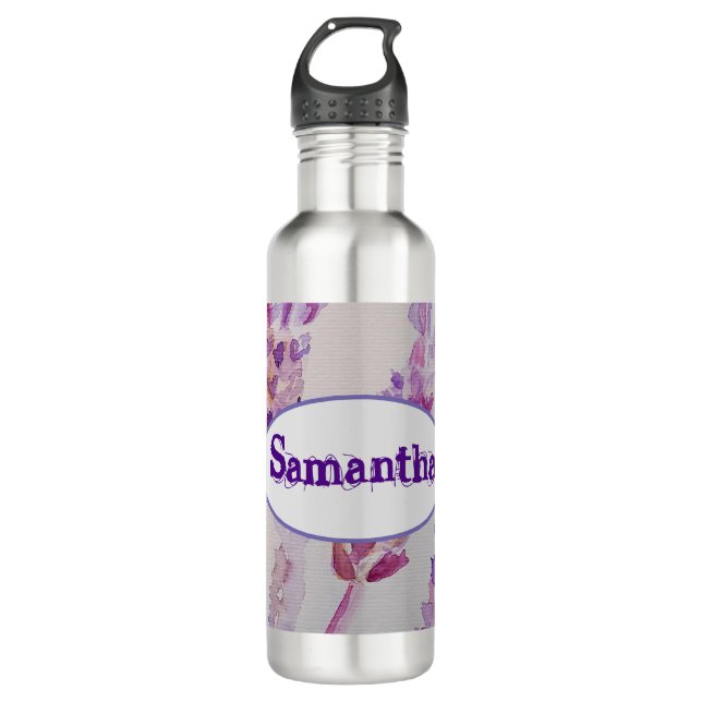 Botella De Agua Flor de lavanda y acuarela de abeja cumpleaños (Anverso)
