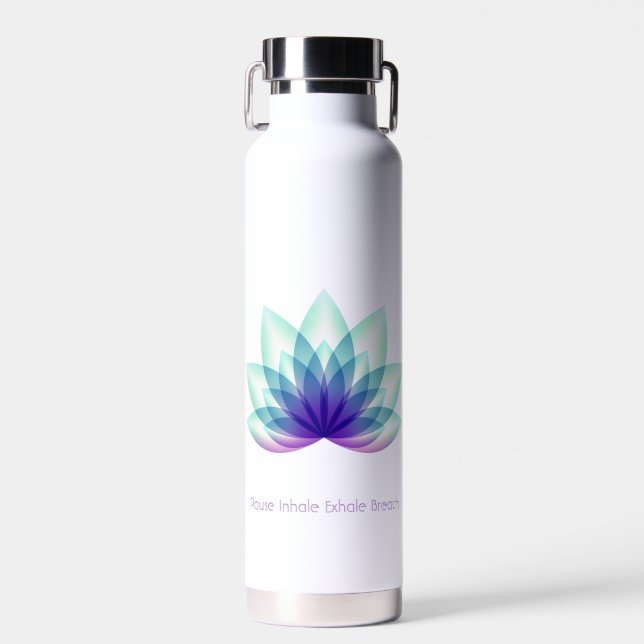 Botella De Agua Flor de Lotus azul morado verde personalizado (Delantero)