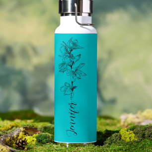 Botella De Agua Flor de nacimiento personalizada Grabado de nombre