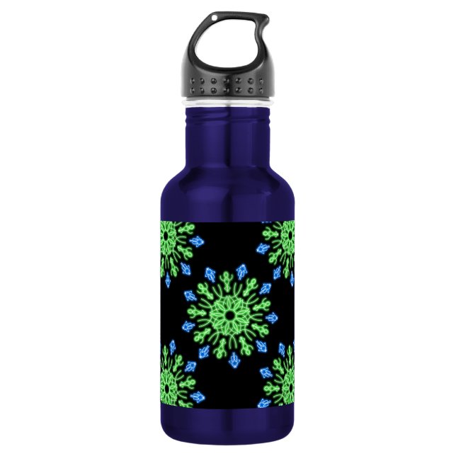 Botella De Agua Flor de neón verde y azul (Anverso)