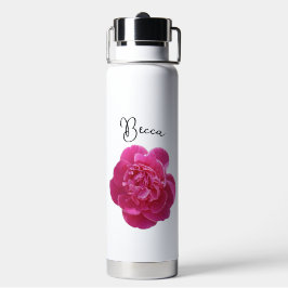 Botella De Agua Flor de Peón Rosa vibrante personalizada