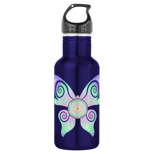 Botella De Agua Flor de vida / Blume des Lebens - mariposa (Anverso)
