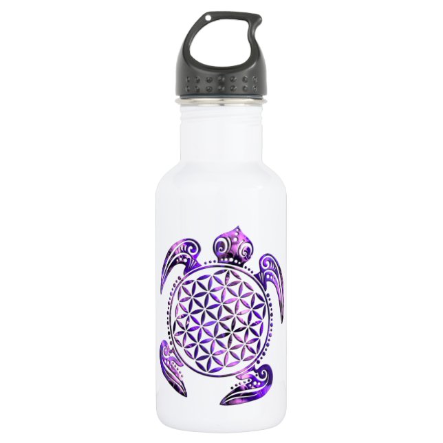 Botella De Agua Flor de vida / Blume des Lebes - tortuga morada (Anverso)