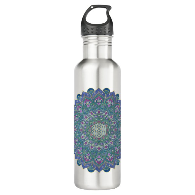 Botella De Agua Flor De Vida - Mandala Estilo India 1 (Anverso)