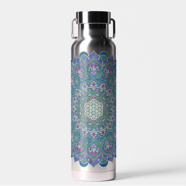 Botella De Agua Flor De Vida - Mandala Estilo India 1 (Delantero)