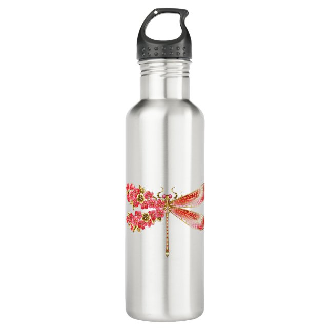 Botella De Agua Flor libélula con sakura de joyas (Anverso)